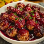 Christmas cranberry meatballs served with sauce