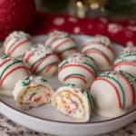 The Best Little Debbie Christmas Tree Cake Truffles – Festive Holiday Treats 4 Christmas Tree Cake Truffles on a festive holiday plate