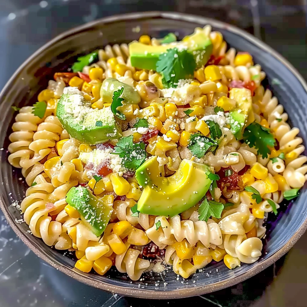 Creamy Mexican Street Corn Pasta Salad with corn, pasta, and fresh herbs
