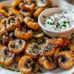 Golden crispy air fryer ranch mushrooms served on a plate with fresh parsley