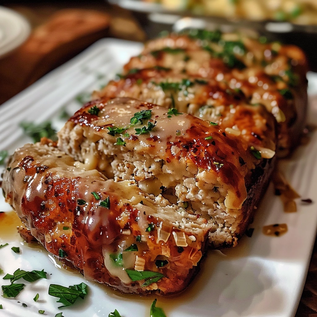 Garlic Parmesan Chicken Meatloaf fresh from oven, whole loaf