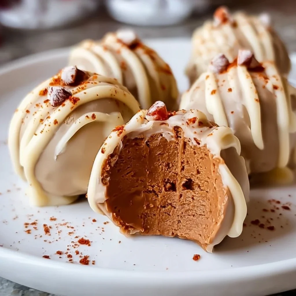 Gingerbread truffles dipped in white chocolate with festive sprinkles