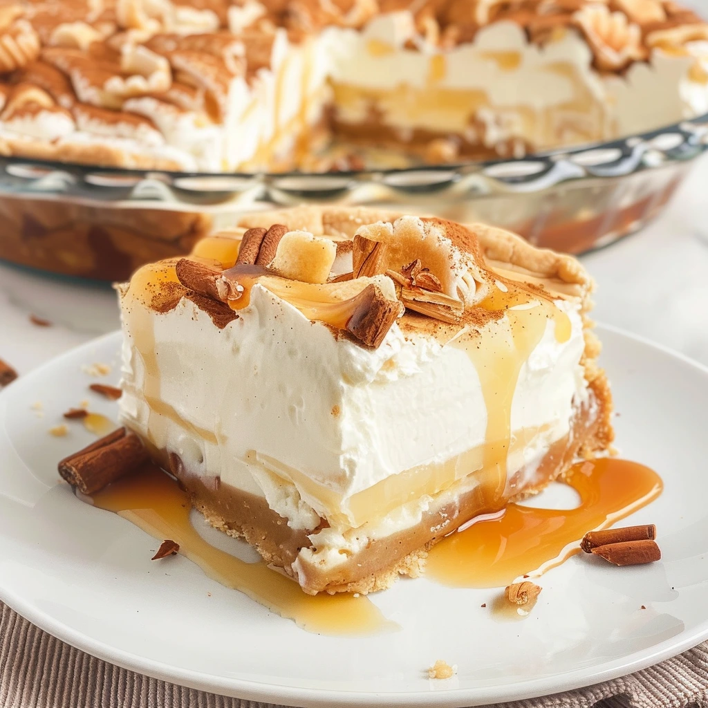 Layered Irresistible Apple Delight Dessert with spiced apples and creamy layers
