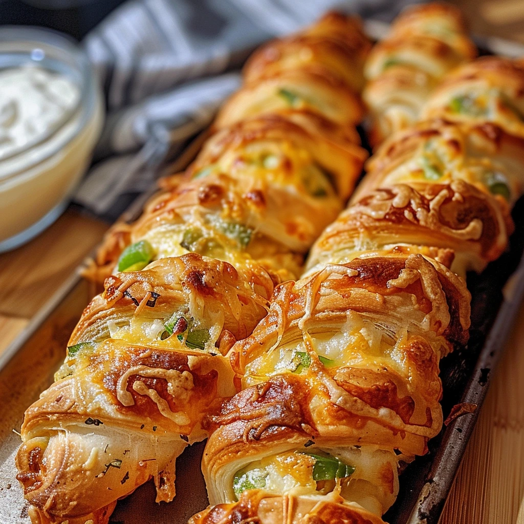 Golden-baked jalapeno popper twists with melted cheese and flaky puff pastry