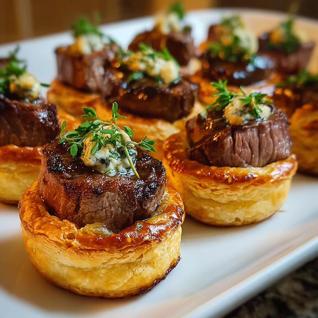 Mini Beef Wellington Bites served on a platter