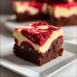 red velvet and cheesecake brownie batter being swirled together