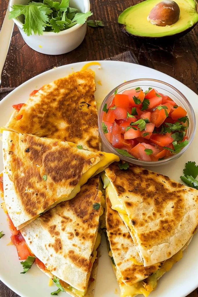Breakfast Quesadillas: The Ultimate Guide to Easy, Flavorful Morning Meals 7 Breakfast quesadilla wedges served with avocado and salsa