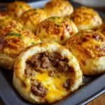 Cheeseburger bombs with gooey melted cheese