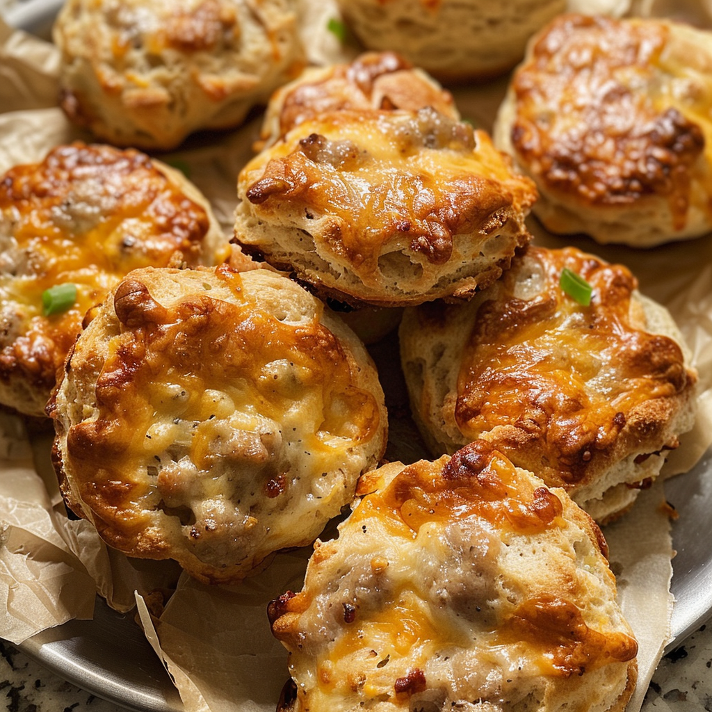 Cheesy sausage biscuits fresh from the oven