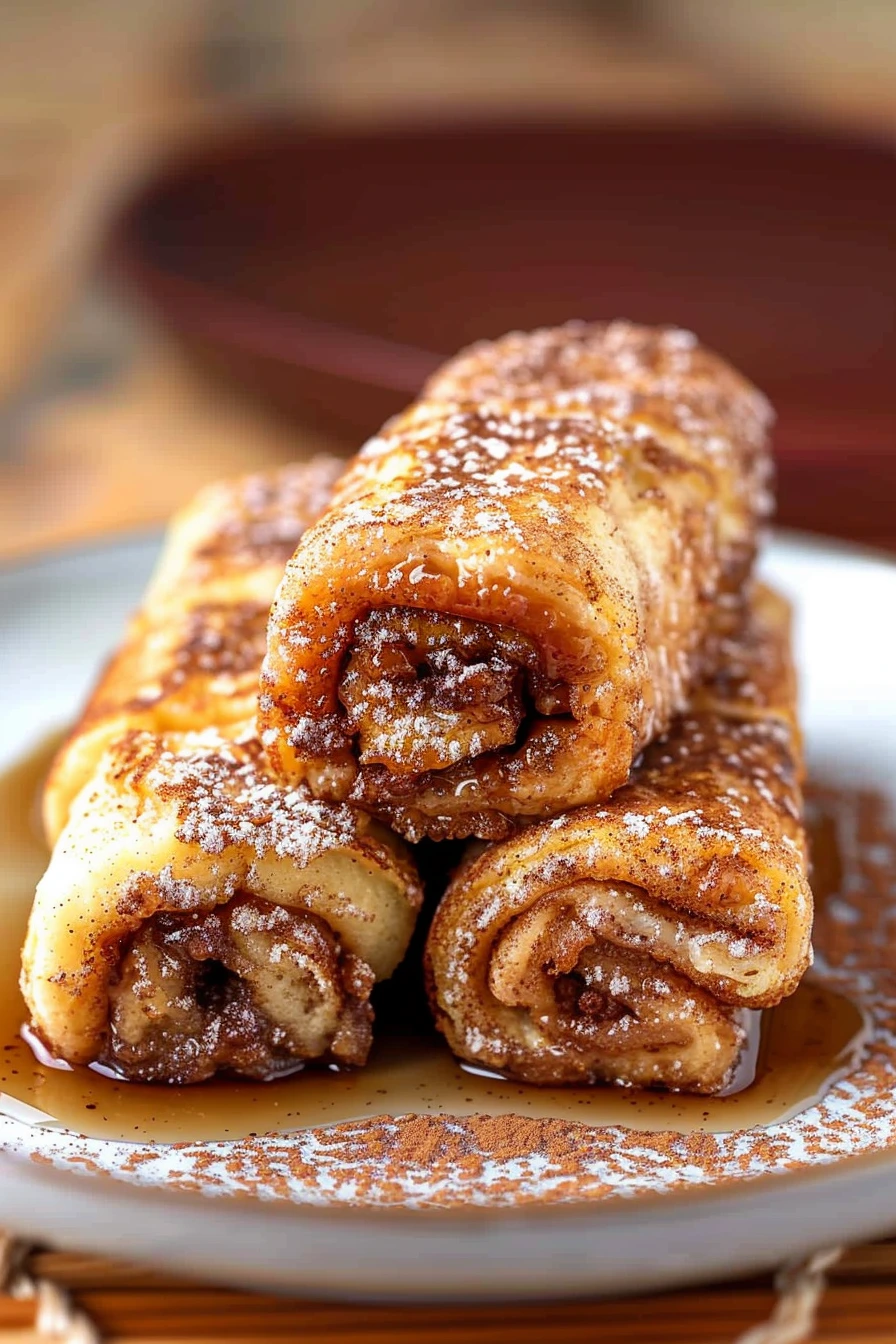 Cinnamon roll French toast roll ups fresh on a plate