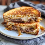Classic patty melt sandwich with juicy beef, melty cheese, and caramelized onions