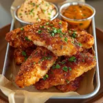 Crack chicken tenders on a plate with melted cheddar cheese