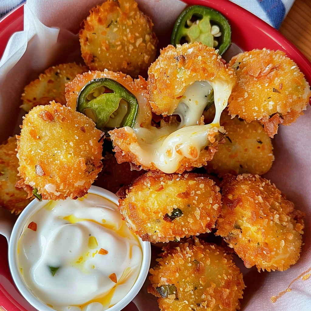 Golden crispy jalapeno bites with melted cheese
