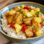 Pineapple Chicken and Rice with pineapple chunks and fresh cilantro