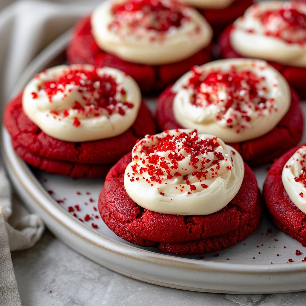 Red velvet cookies with cream cheese frosting