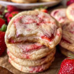 Strawberry cheesecake cookies with fresh strawberries and homemade jam