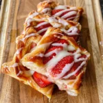 Strawberry cream cheese danish on wooden table