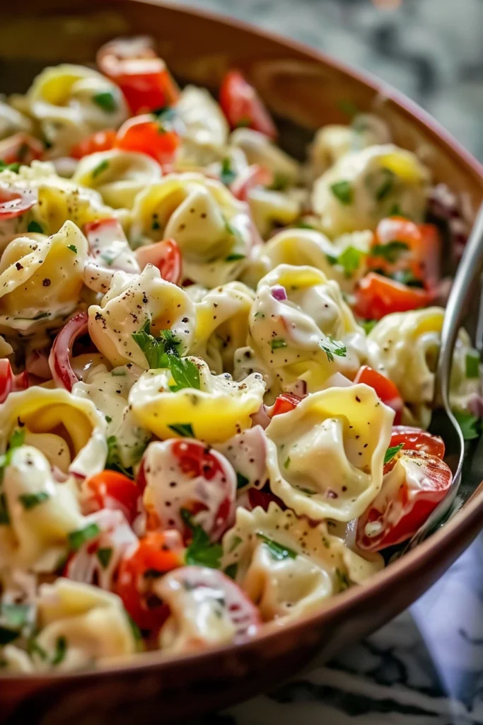 Fresh Grinder Tortellini Salad: The Ultimate Guide to a Flavor-Packed Pasta Salad 5 Tossing cooked tortellini with creamy grinder-style dressing