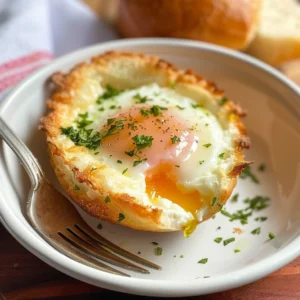 Baked French eggs in ramekins with Parmesan cheese and fresh herbs