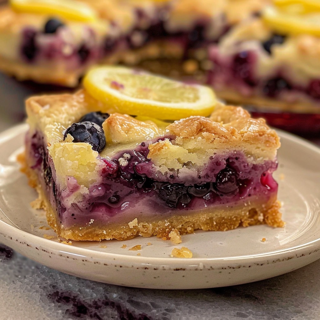 Blueberry Lemon Pie Bars with lemon glaze and fresh blueberries