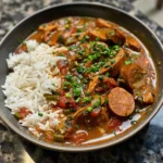Cajun Sausage and Chicken Gumbo – A Comforting Southern Classic Done Right 4 Cajun Sausage and Chicken Gumbo served over rice