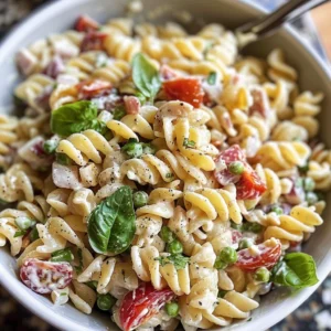 Creamy Pasta Salad with peas and bacon