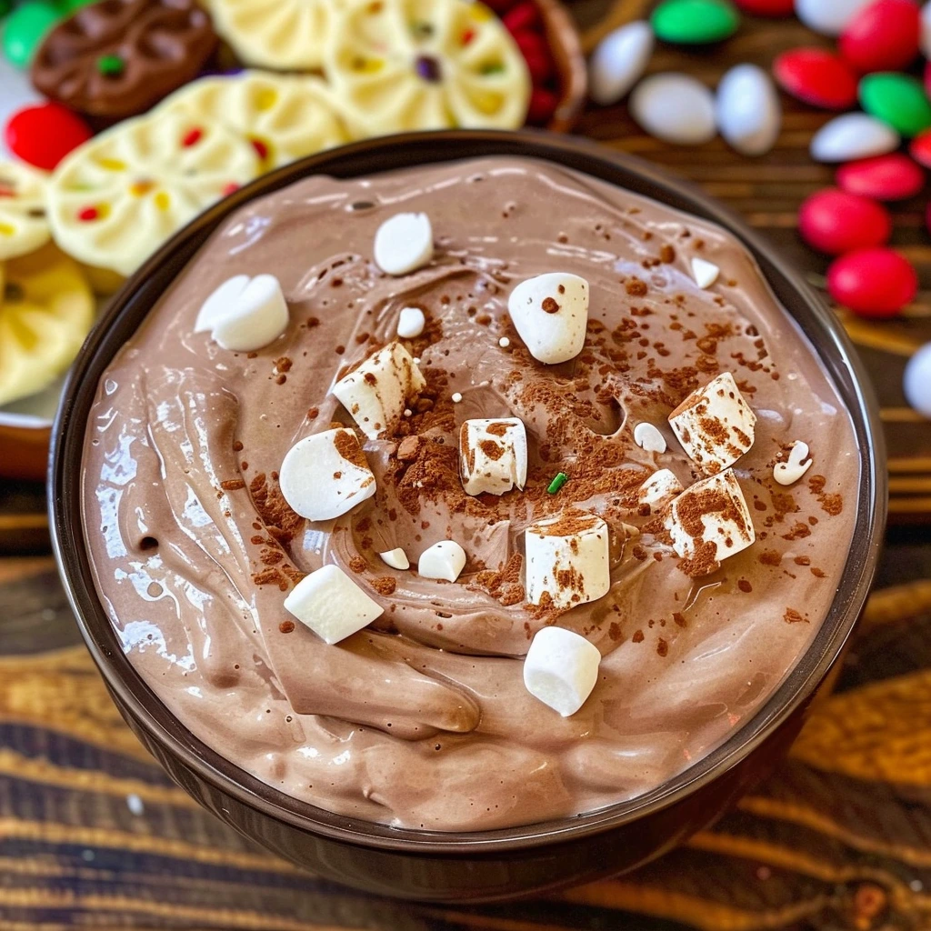 Creamy Hot Chocolate Dip with Cookies and Marshmallows
