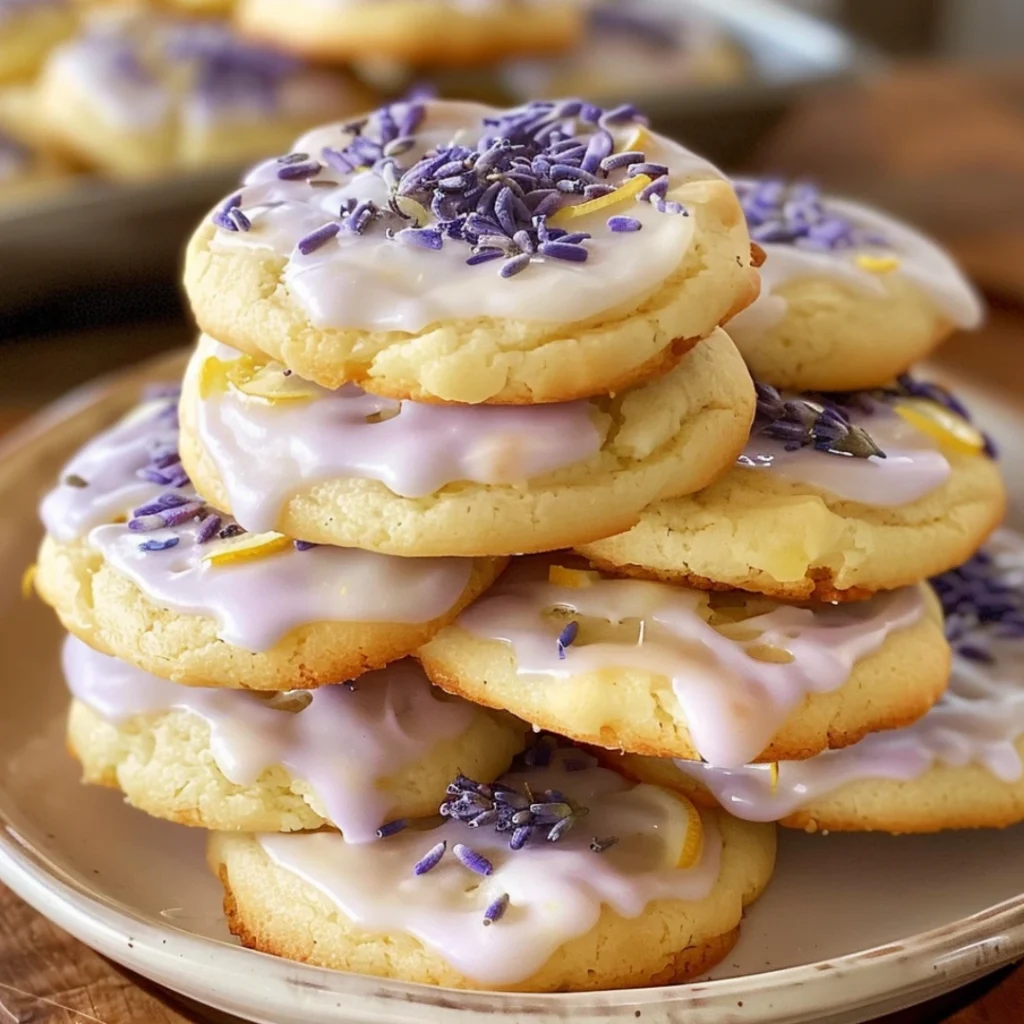Lemon lavender cookies with lemon zest and culinary lavender