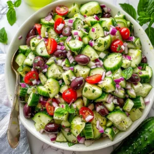 Mediterranean cucumber salad with fresh cucumbers, tomatoes, red onions, and herbs