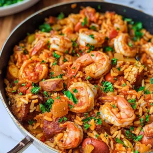 One Pot Jambalaya with chicken, shrimp, and sausage