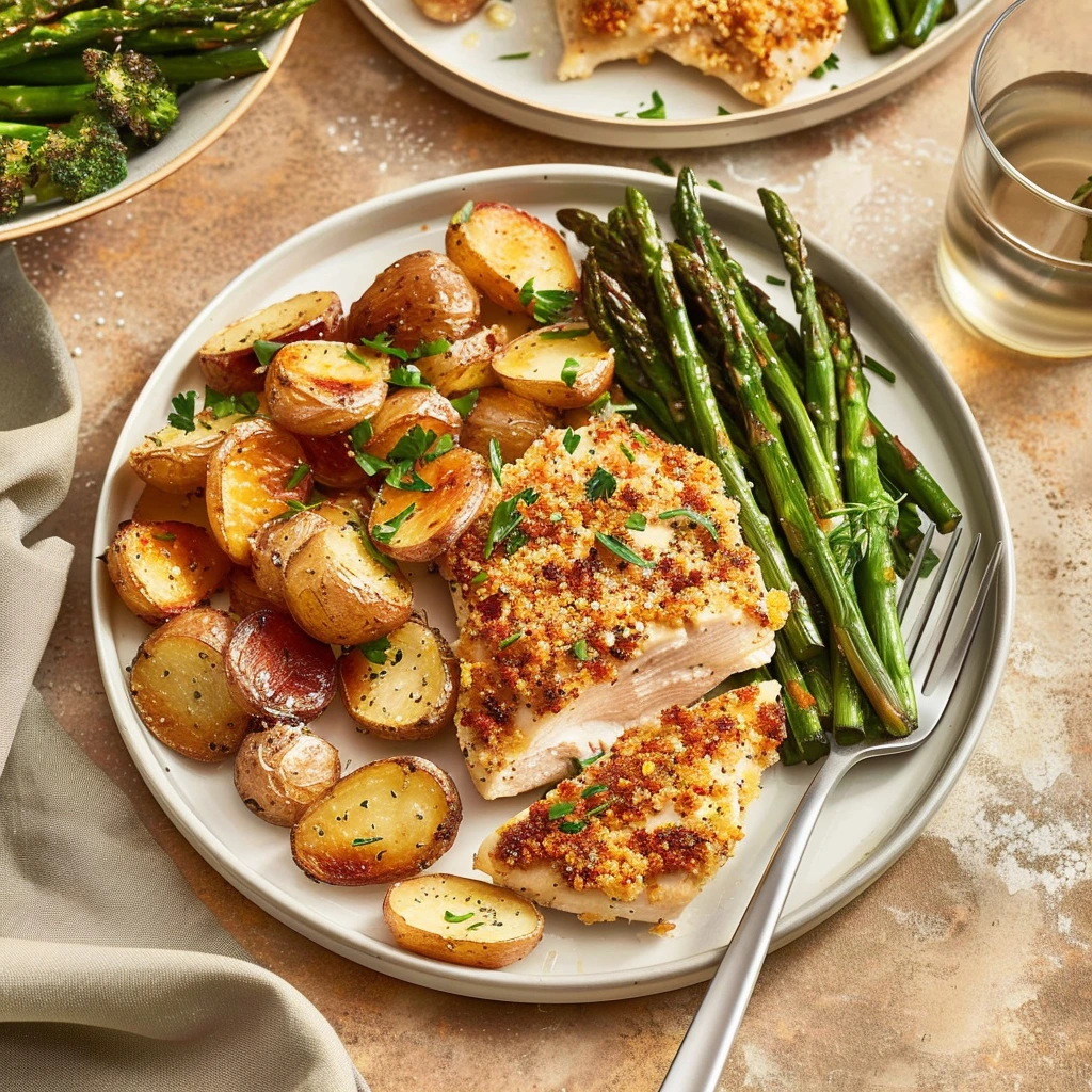 Parmesan crusted chicken sheet pan dinner