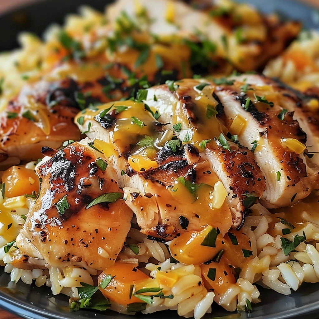 Smothered Chicken and Rice in a skillet with rich gravy