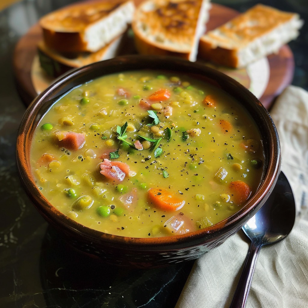 Split Pea Soup Recipe with Turkey Ham and Vegetables