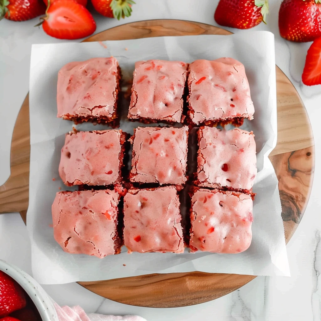 Strawberry Brownies Recipe freshly baked soft pink dessert