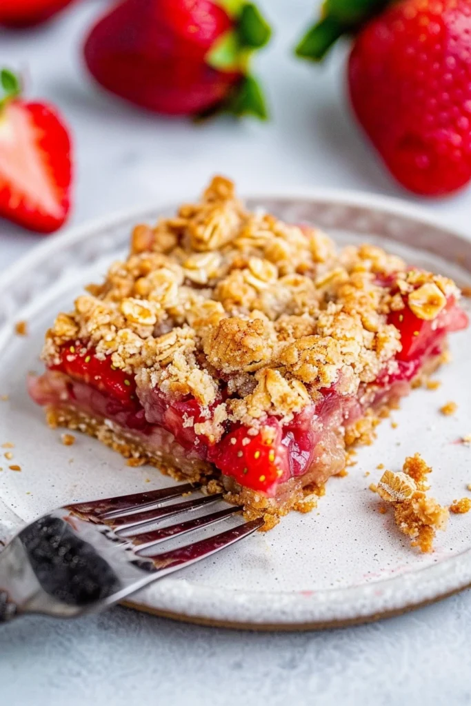 Strawberry Oatmeal Crumble Bars – A Simple, Wholesome Dessert Everyone Loves 7 Strawberry oatmeal crumble bars served on a plate
