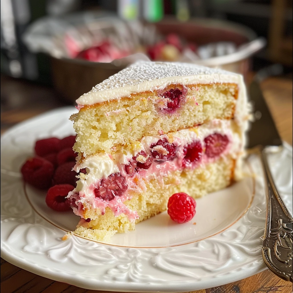 Fresh Raspberry Lemon Cake with Lemon Glaze and Raspberries