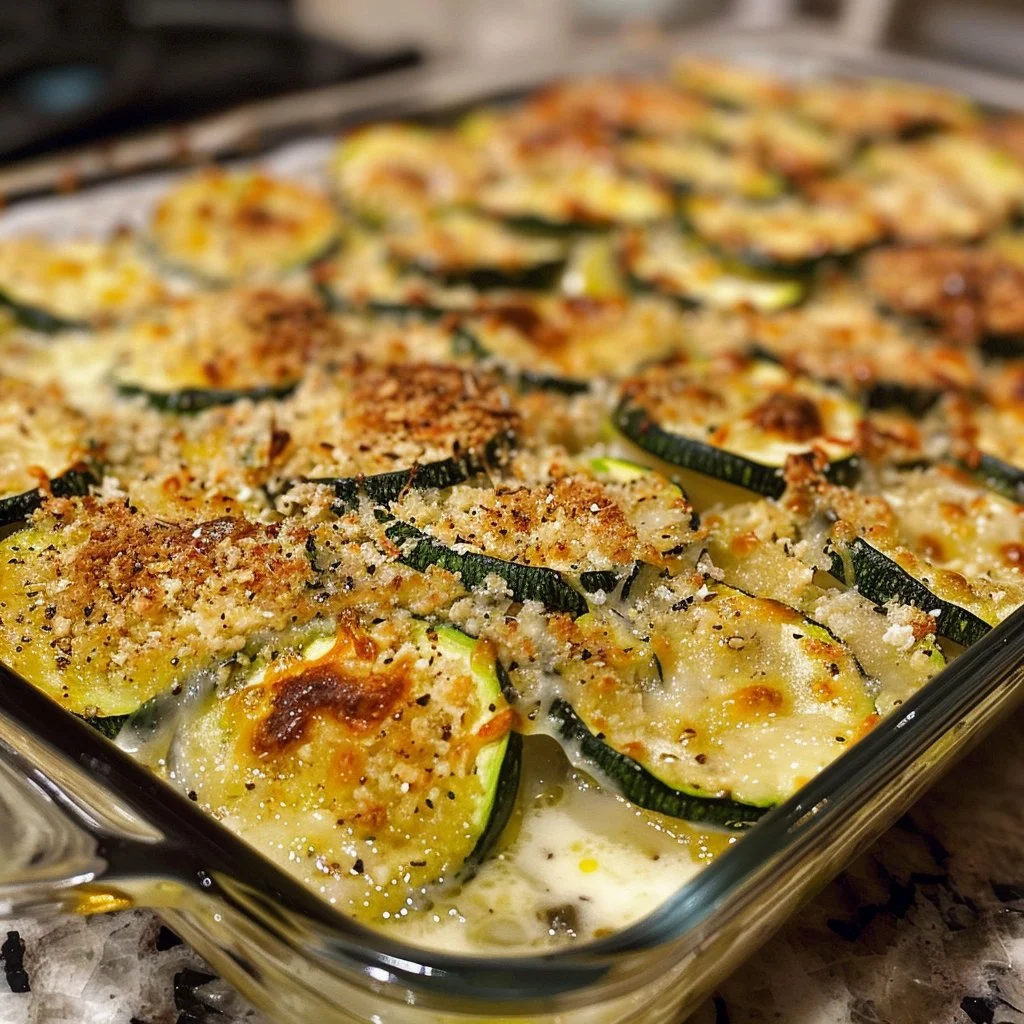 Delicious zucchini gratin baked with cheese and breadcrumbs