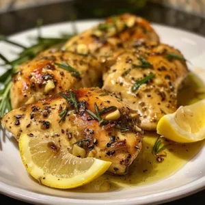 Heart healthy rosemary chicken Dijon dish garnished with fresh rosemary