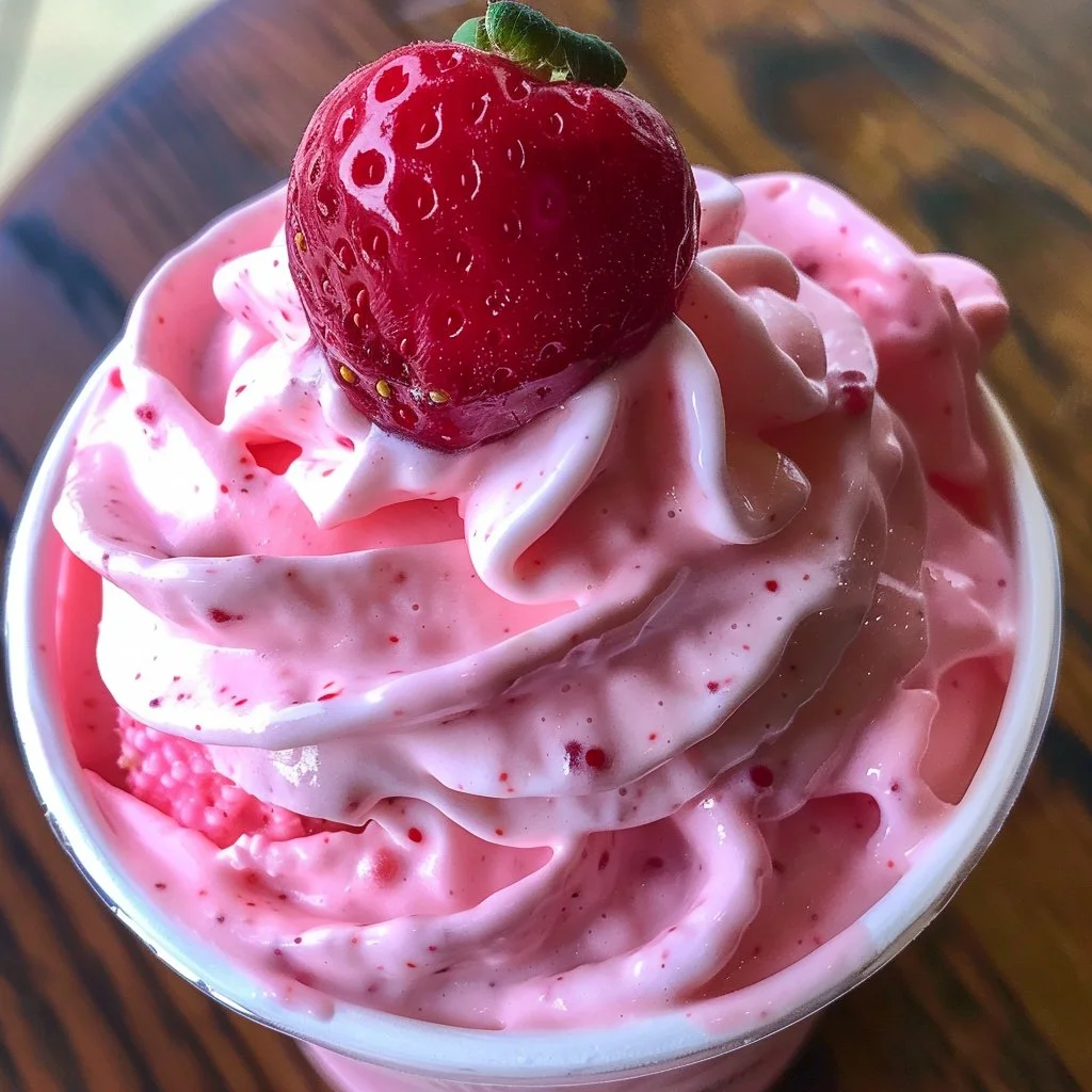 Delicious Strawberry Dole Whip served in a bowl with fresh strawberries